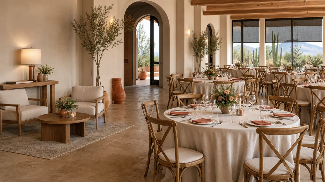 Reception tables and chairs in an Arizona event venue