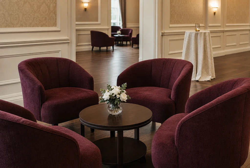 Cocktail and lounge furniture arranged for guests at a Georgia venue.