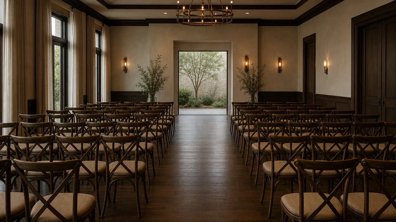 Individual ceremony chairs and an open aisle in a Louisiana venue