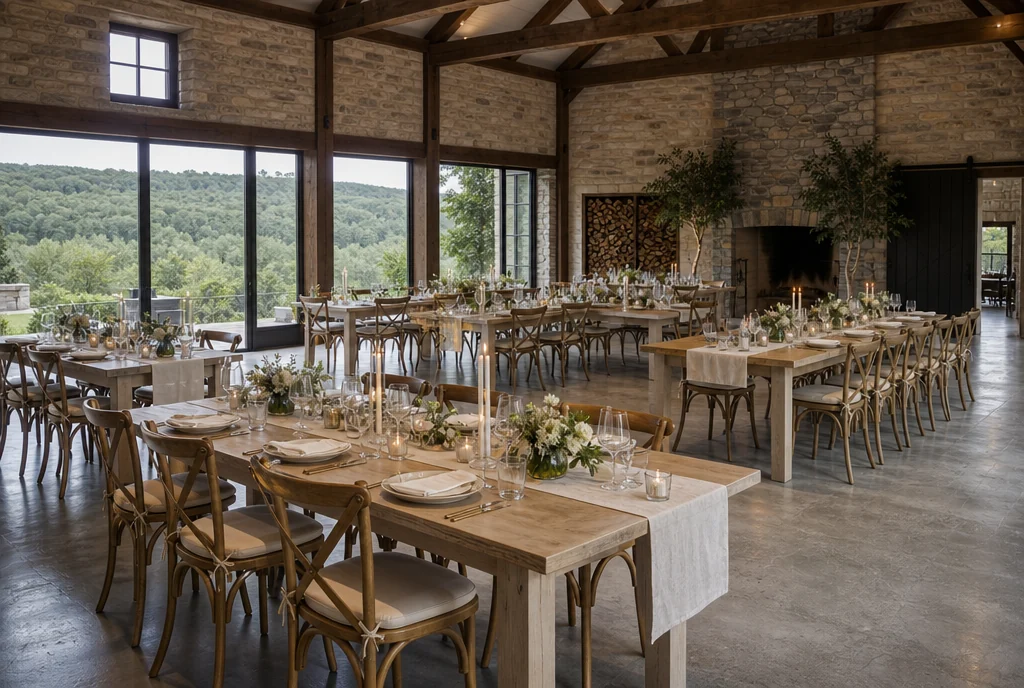 Reception tables and coordinated chairs in a New York wedding venue setting.