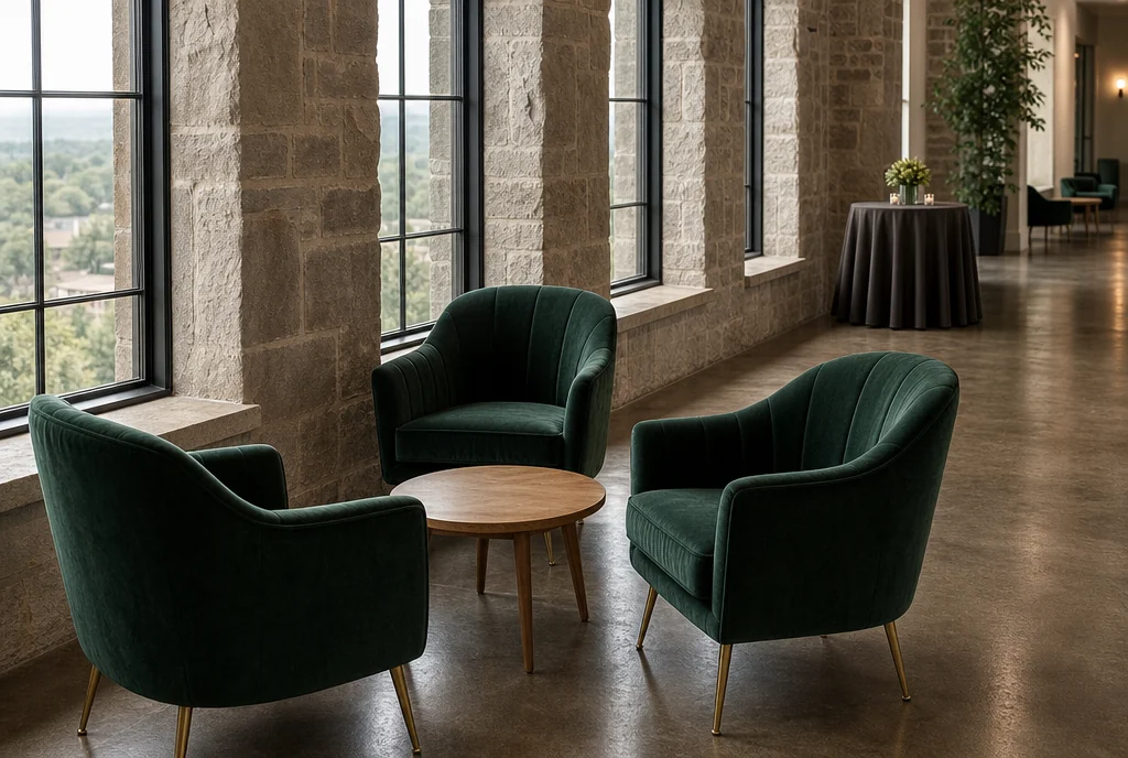 Cocktail and lounge furniture arranged for guests at a Pennsylvania venue.
