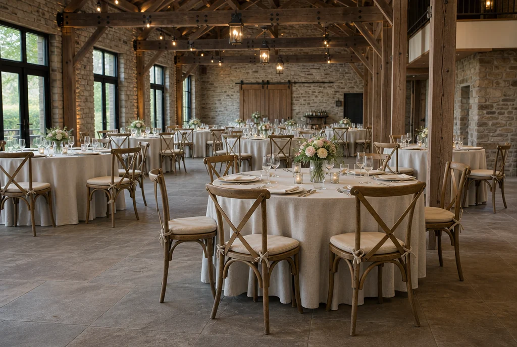 Reception tables and coordinated chairs in a Pennsylvania wedding venue setting.