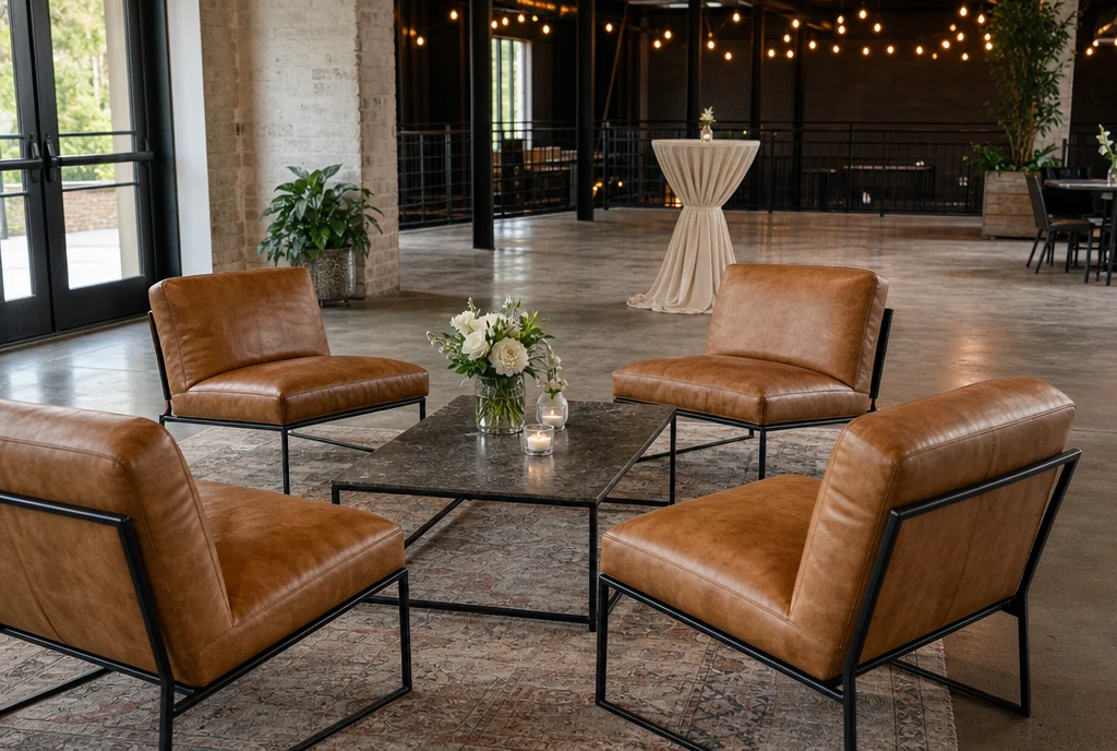 Cocktail and lounge furniture arranged for guests at a Texas venue.