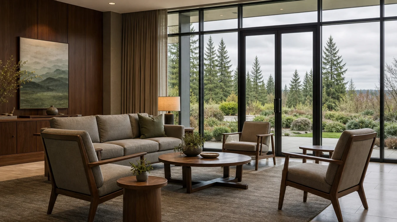 Sofa, lounge chairs and occasional tables in a Washington event room